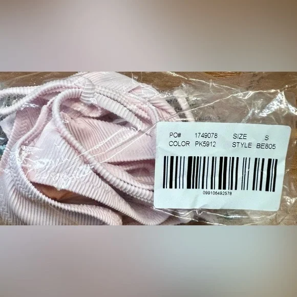 NWT Ribbed Curved-Waist Cheeky String Bikini Bottom in Pale Blossom Pink, Small - Picture 11 of 13